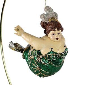 Katherine's Collection Chubby Diva Mermaid Ornament At Sea Series Green Glitter